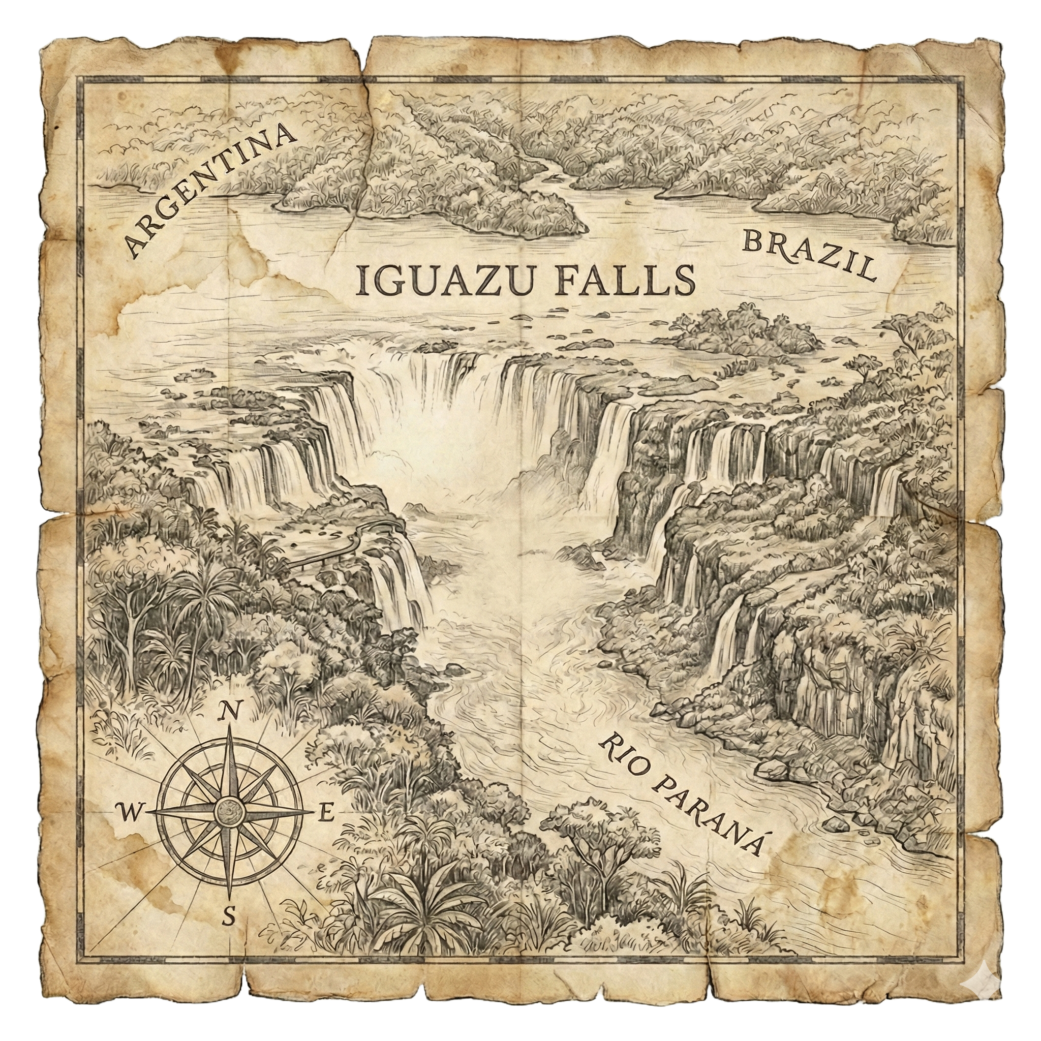 Illustrated map of the Iguazu Triple Frontier region